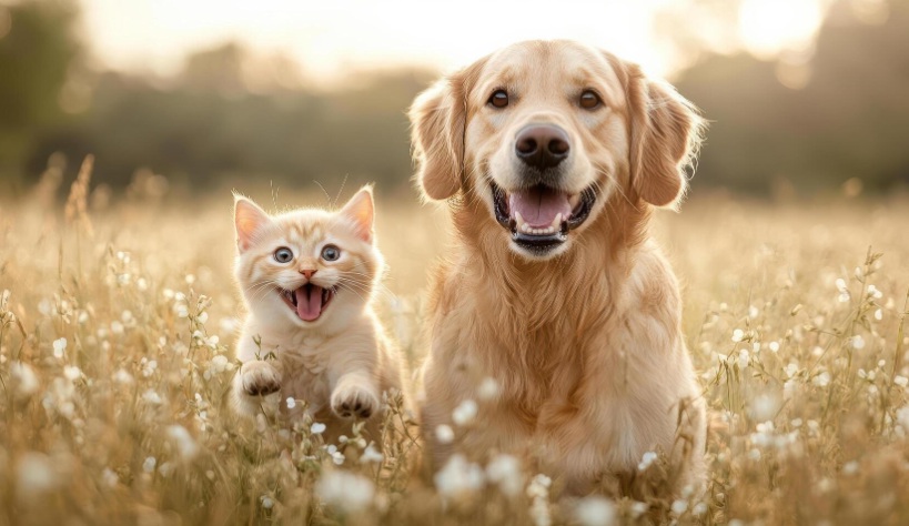 Perro y gato jugando